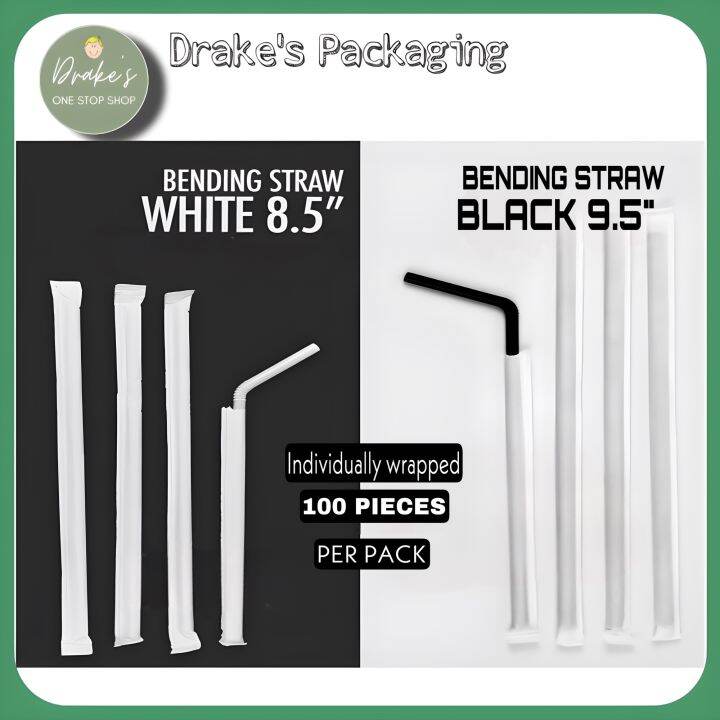 Bending straw Individually wrapped 100 Pieces per pack (White/Black) Plastic Straw By