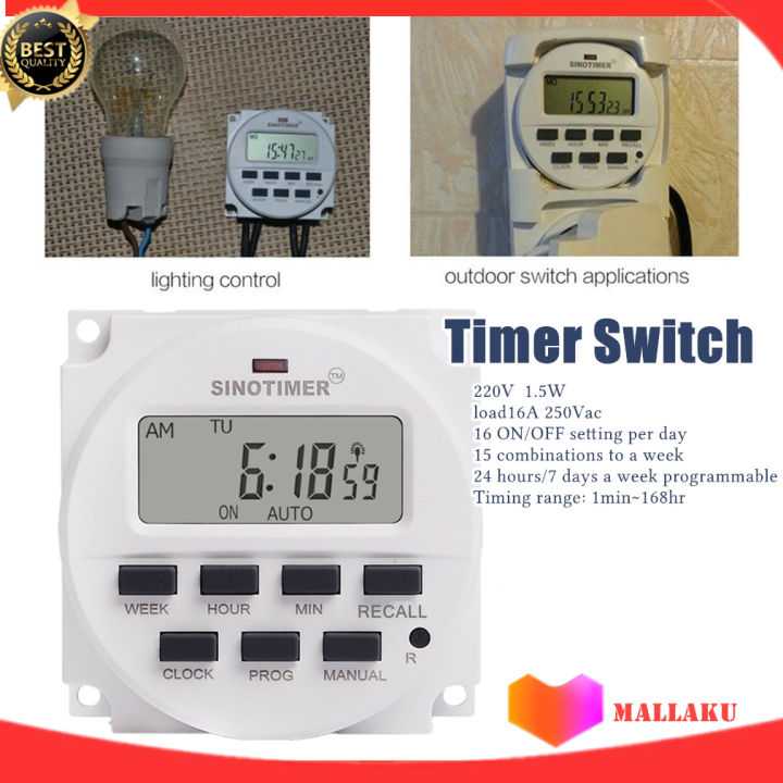 SINOTIMER 220V LCD Digital Programmable Control Power Timer Switch