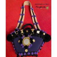 Small Purple Tessel Margherita bags handmade in Italy มาร์เกริต้า กระเป๋าสานเล็กอิตาลีพู่สีม่วง นําเข้าทั้งใบจากอิตาลี