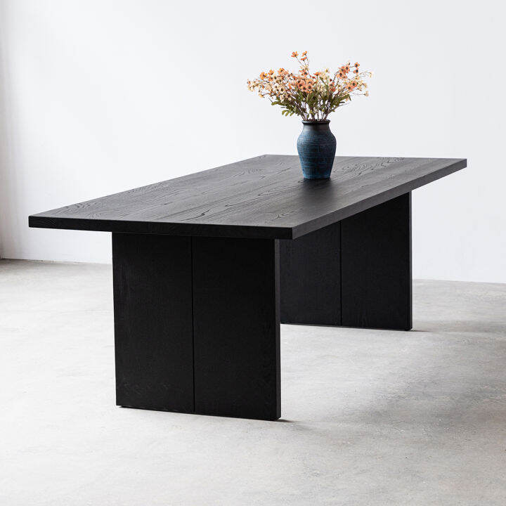Qiji Wind Black Solid Wood Ash Dining Table with Seam Simple Workbench Conference Table Dining