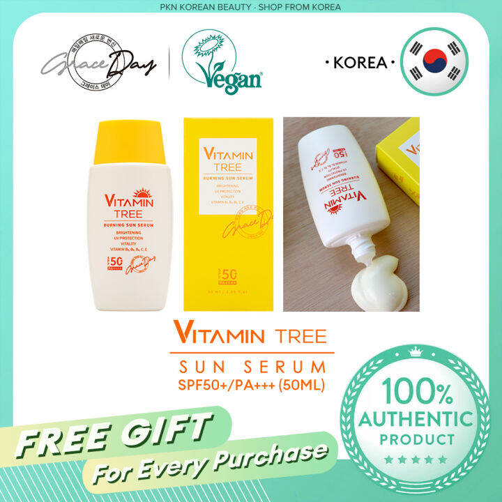 GRACE DAY Vegan Vitamin Tree Burning Sun Screen Serum SPF50+/PA+++ (50ML), Halal Korea Beatuy