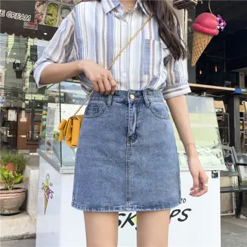 Elastic waist denim skirt new clearance look