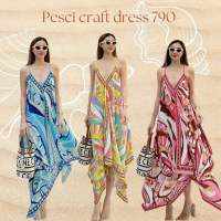 ?️BASE PESCI CRAFT DRESS แมกซี่เดรสลายกราฟฟิก เดรสสายเดี่ยว ชุดไปเที่ยวทะเล ชุดพริ้วๆ สีสดใส