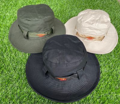 หมวก หมวกบักเก็ต หมวกเดินป่า หมวกซาฟารี มีสายคล้อง  สีเขียว,สีครีม,สีดำ