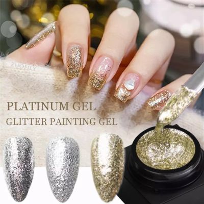 แพททินัมเจล สีเพ้นท์เจล สีเพ้นท์เจลแพททินัม Nail Polish Shiny Glitter Platinum Painting Gel Lacquer Sparkle Glitter
