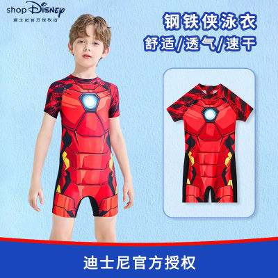 Disney Iron Man ชุดว่ายน้ำสำหรับเด็กชุดว่ายน้ำวันพีซกันแดดแบบใหม่2023สำหรับเด็กชายชุดว่ายน้ำฝึกว่ายน้ำแบบมืออาชีพสำหรับเด็กชาย