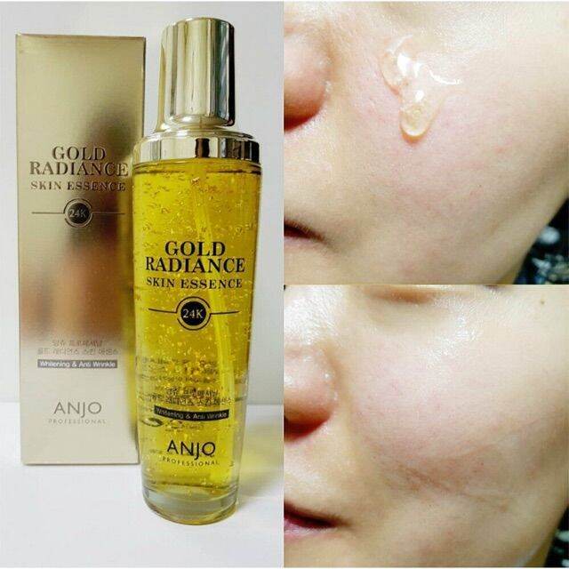 anjo-gold-radiance-skin-essence-24k-whitening-amp-anti-wrinkle-150ml-เอสเซ้นต์ผสมทองคำบริสุทธิ์-99-9-มีส่วนผสมจากธรรมชาติ-ช่วยลดริ้วรอย