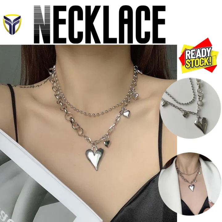 【Franco Fashion】ผู้หญิงใหม่หลายชั้นโลหะหัวใจสร้อยคอซอกออกแบบกระดูกไหปลา