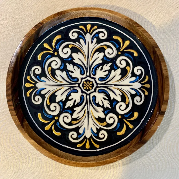 Florencia Wall Decor Plate 9” diameter Hand Painted of Solid Wood