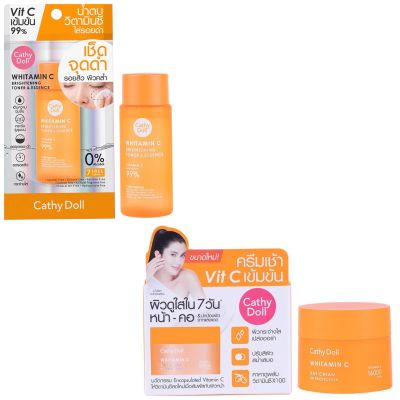 [เซ็ตคู่ผิวสว่างใส] Cathy Doll Whitamin C Brightening  โทนเนอร์/ครีมวิตามินซีเข้มข้น 50ml/18ml ช่วยบำรุงผิวหน้าให้กระจ่างใส  Toner And Cream