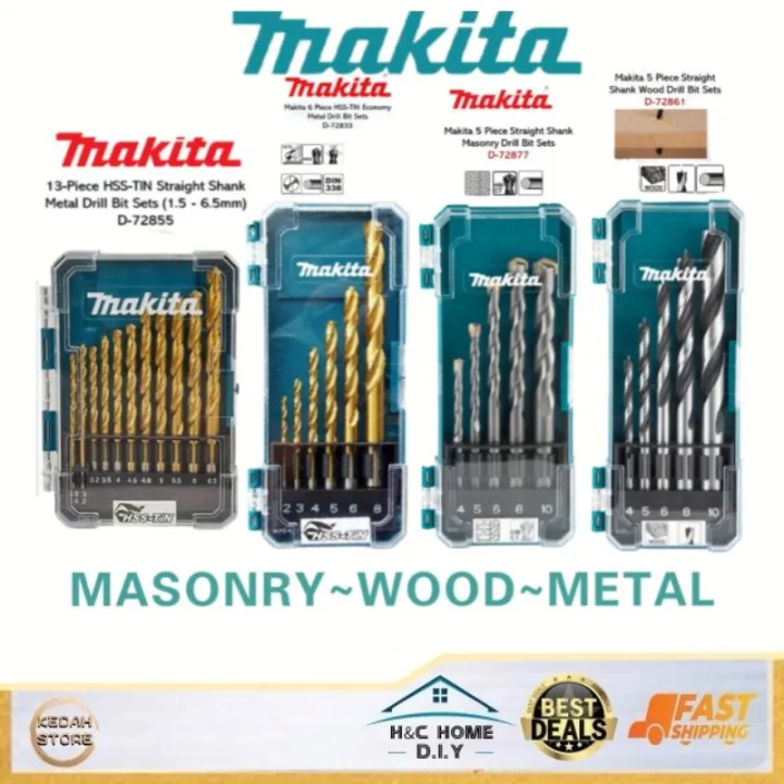 Makita Drill Bit Set Straight Shank WoodMasonryMetal Drill Bit Set