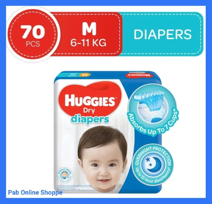 HUGGIES DRY TAPED DIAPERS 70 PIECES MEDIUM 6 TO 11 KILOGRAMS