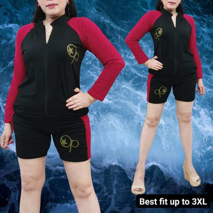 Rash Guard Plus size terno short with zipper Large to 3xl Lazada PH