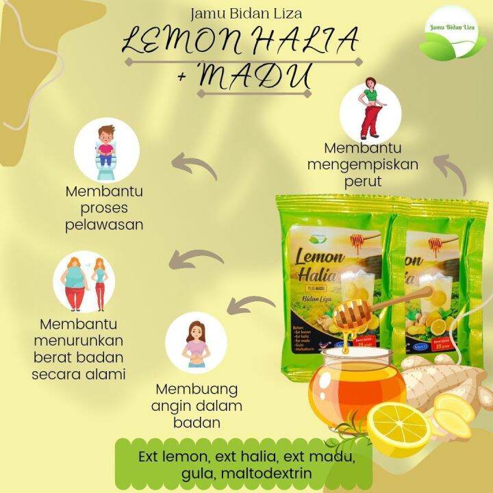 Lemon Halia Plus Madu 20 sachet bidan liza | Lazada