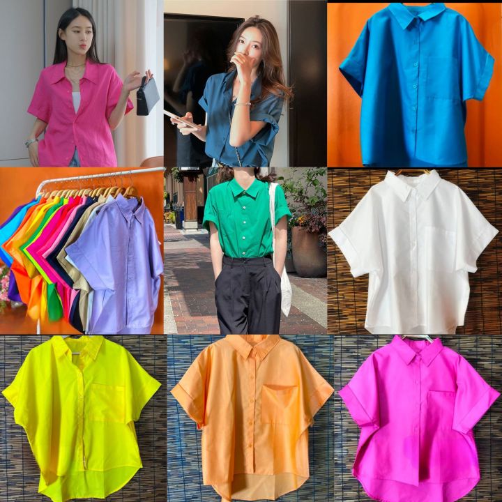 เสื้อเชิ้ตแขนพับ-เชิ้ตแขนสั้น-คอปก-กระดุมหน้า-สีสันสดใส