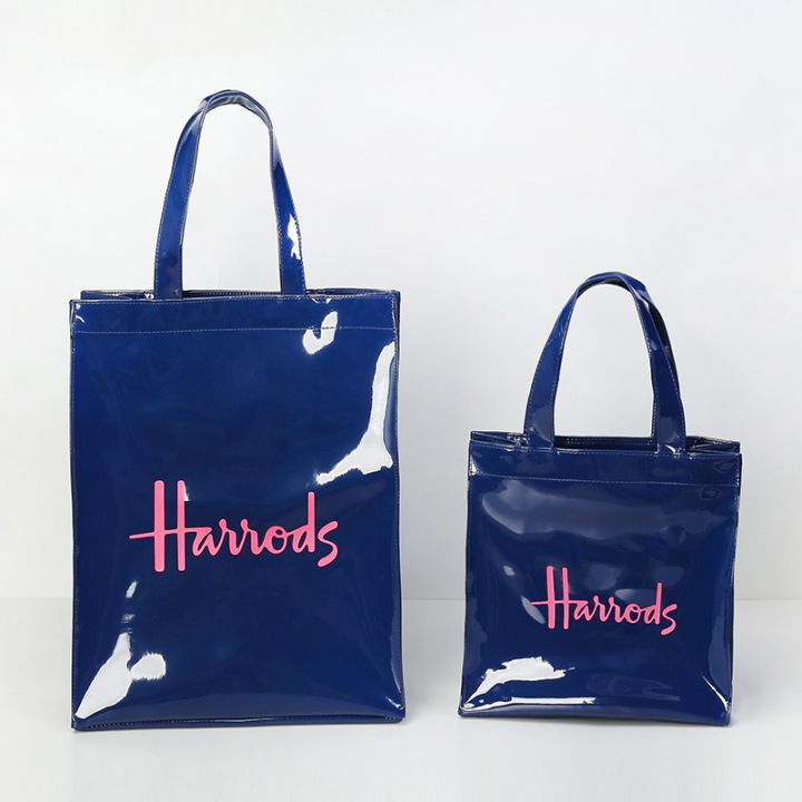 harrods-กระเป๋าช้อปปิ้ง-pvc-กันน้ำความจุขนาดใหญ่กระเป๋าใส่ปิ่นโตลายตัวอักษรกระเป๋าสะพายไหล่แบบหิ้ว