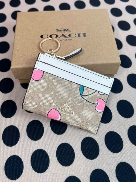 COACH Mini Skinny Id Case With Painted Cherry Print