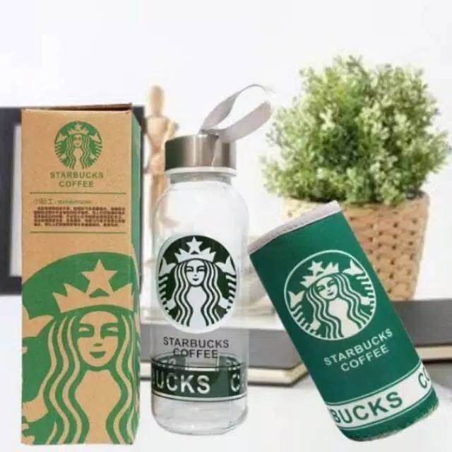 Portable Starbucks Glass Bottle 300ml with Pouch Bag/Water Bottle Hot