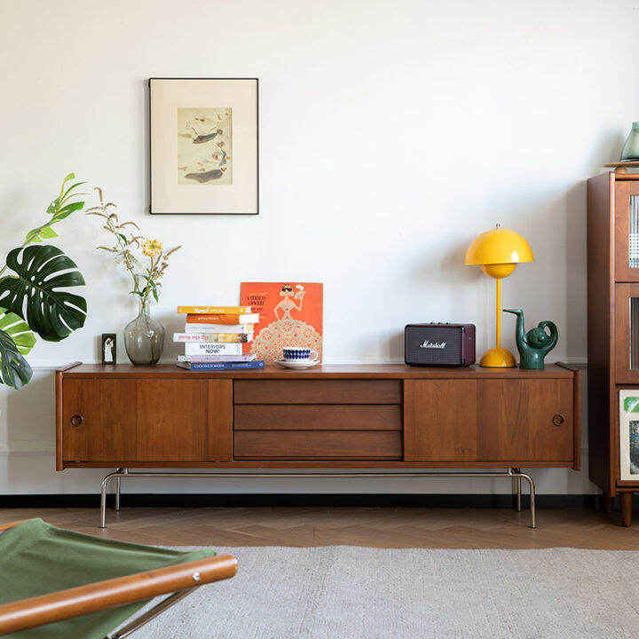 Nordic Solid Wood TV Retro Wall Combination Small