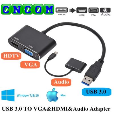 USB 3.0 To HDMI VGA Adapter 1080P จอแสดงผล3in1 USB To HDMI Converter สำหรับ Windows 7/8/10 OS