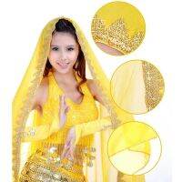 ผ้าคลุมผมสีเหลือง 150×70cm. Bellyเต้นรำVeils ชีฟอง