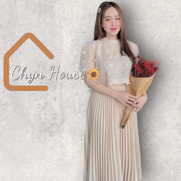 Set thiết kế áo hoa nổi, chân váy xếp ly t.t Chyn House | Lazada.vn