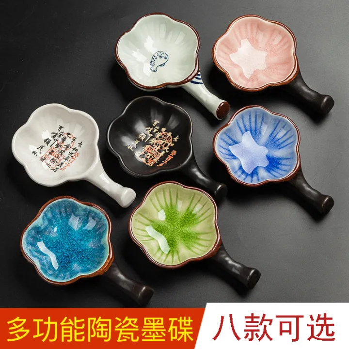 MultiFunctional Ceramic Ice Crack Ink Dish Pen Washing Pen Holder Dual