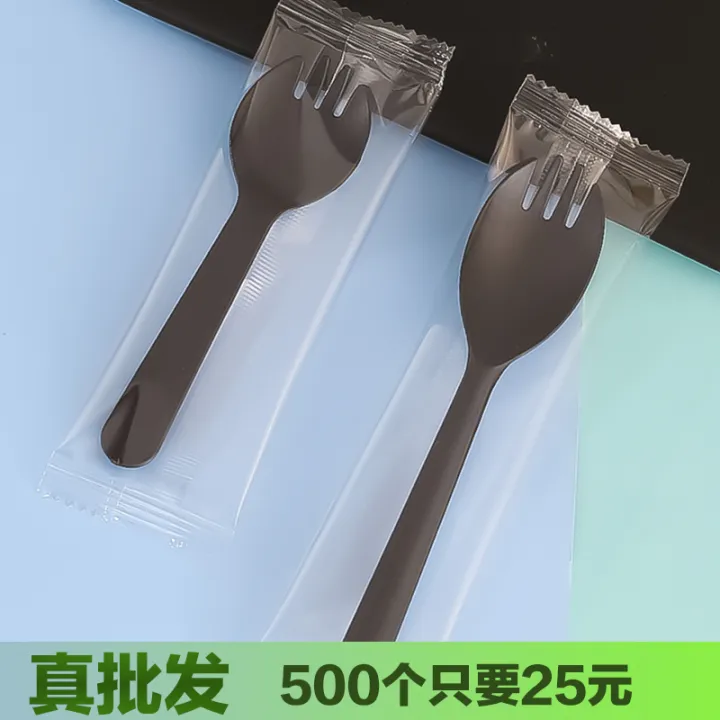 Thickened Black Disposable Cake Fork Frosted Spork Takeaway Spoon