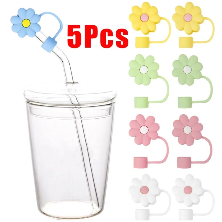 5Pcs Flower Straw Cover Cap for Stanley Cup Silicone Straw Topper