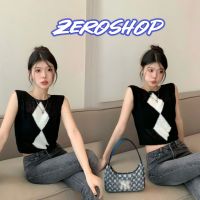 Zero shop?พร้อมส่ง? (Zero-11527)  เสื้อกล้ามแขนกุด ลายตางรางหมากรุกใหญ่ เบาบางใส่ง่ายซีทรูนิดๆ  -C