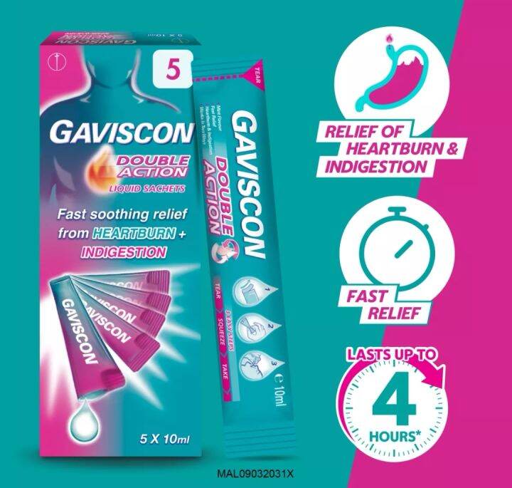 GAVISCON LIQUID SACHET [ORIGINAL/DOUBLE ACTION] 10ML 5X10ML Lazada