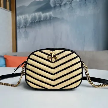 Tory Burch Kira Chevron Small Straw Convertible Shoulder Bag In