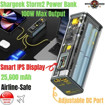  Shargeek Portable Charger, Storm 2 100W 25600mAh Laptop Power  Bank, World's First See Through Battery Pack with IPS Screen, DC & 2 USB C  & USB Ports for MacBook Pro/Dell XPS