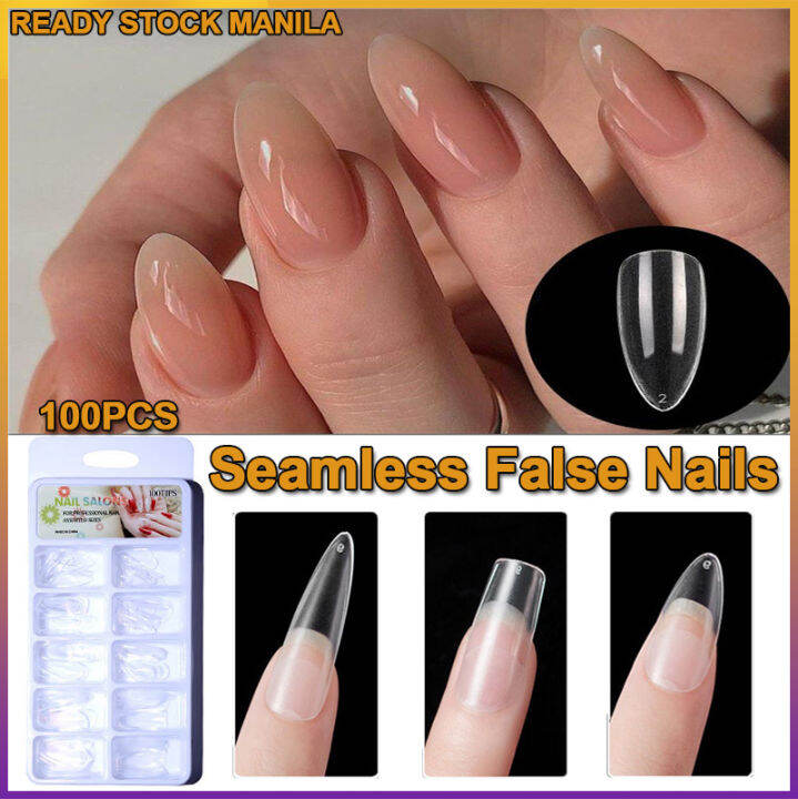 100PCS Seamless Clear Fake Nails Artificial Nail Glue Natural Full
