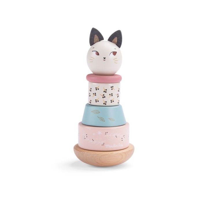 moulin-roty-ของเล่นไม้-ห่วงไม้-เสริมทักษะ-เสริมพัฒนาการ-apres-la-pluie-stack-up-cat-wooden-toy