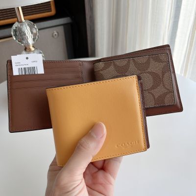 ✨ของแท้100%✨ กระเป๋าสตางค์ชาย DOUBLE BILLFOLD WALLET IN SIGNATURE COACH C4333 QB/ OCHRE MULTI