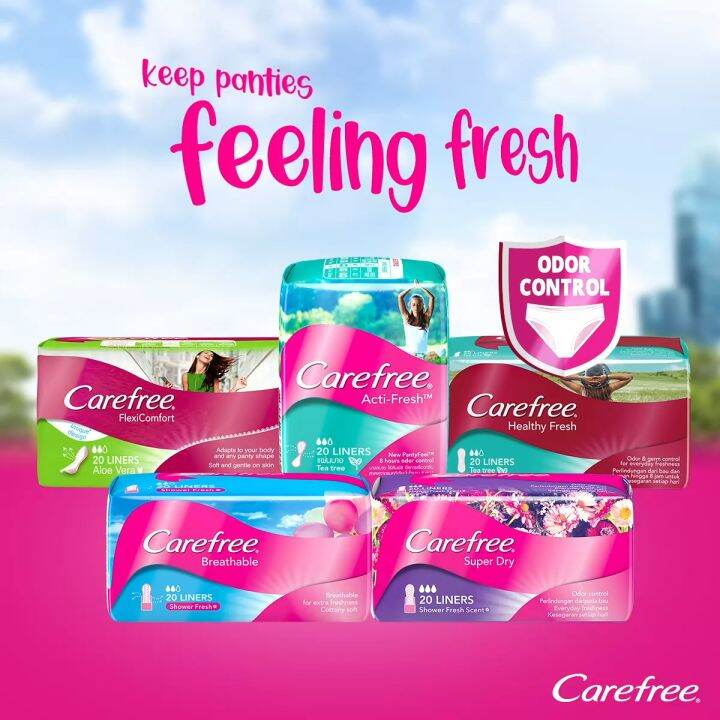 Carefree Super Dry Long Panty Liners 20s Feminine Care, Odor Control