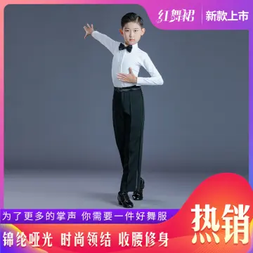 FECHENG 2023 Boys Latin Dance Costume Ballroom Cha Cha Rumba Tango Stage  Performance Clothing Set Children Black White Bow Dancewear