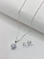 Kr silver | สร้อยคอเงินแท้ พร้อมจี้เงินแท้ เพชรczรูปหัวใจ ความยาวสร้อยคอ: 16 นิ้ว 18 นิ้ว