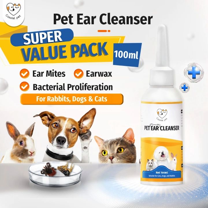 Cassiel Pet 100ml Cat Dog Mites Odor Removal Ear Drops Ear Cleaner ...