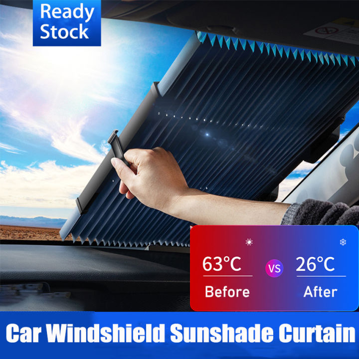 Car Windshield Sunshade Curtain Retractable Set Front Rear Window