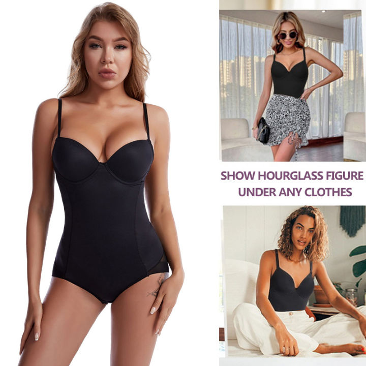 Lace Shapewear Sexy Corset Tummy Control Jumpsuit With Bra Support Chest  Deep V Body Shape Jumpsuit