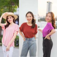 NARA19 SHOP ?PT-06 เสื้อยืด แต่งจีบแขน งานป้าย?MILINNA สาวอวบใส่ได้