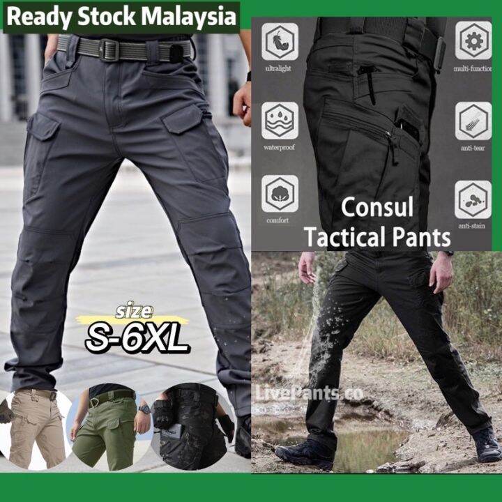 🇲🇾Men Women Tactical Pants Water Resistant Multi Pocket Cargo Pants ...