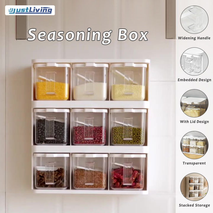 1pc New Design 4 Compartments Spice Container Set With Lid, Multifunctional  Kitchen Storage Box