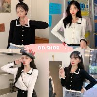 DD SHOP “พร้อมส่ง”(25006-1) เสื้อไหมพรมแขนยาว ปลายหยักสไตล์เกาหลี