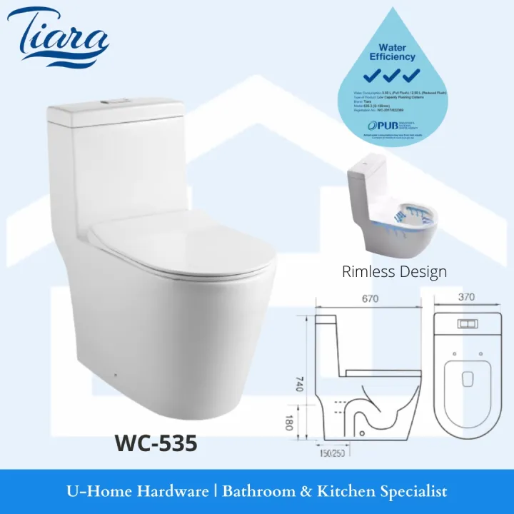 Tiara Wc 535 One Piece Toilet Bowl Rimless Design Lazada Singapore