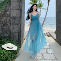 Váy Liền Ngọt Ngào Siêu Tiên Nữ Váy Đi Biển Nghỉ Mát Bên Bờ Biển Váy Đi Biển Đảo Bali Maldives Tam Á Hải Nam Váy Siêu Dài