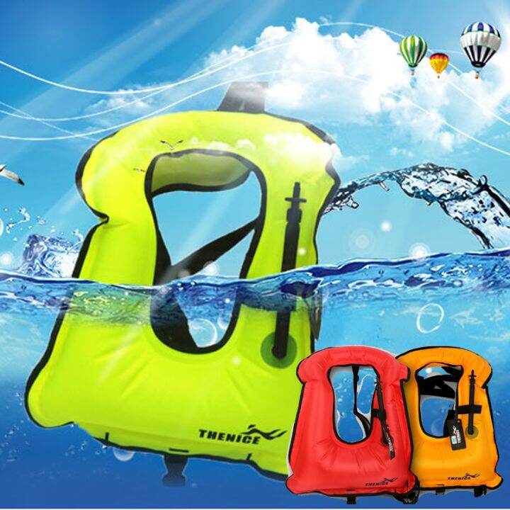 Inflatable Life Jacket Snorkeling Floating Vest Mouth Blowing Portable ...