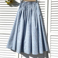 ร้อน, ร้อน★2021 Fresh Cotton and Linen Skirt for Women Spring and Summer New Floral Versitile Elastic Waist Large Swing A- line Skirt